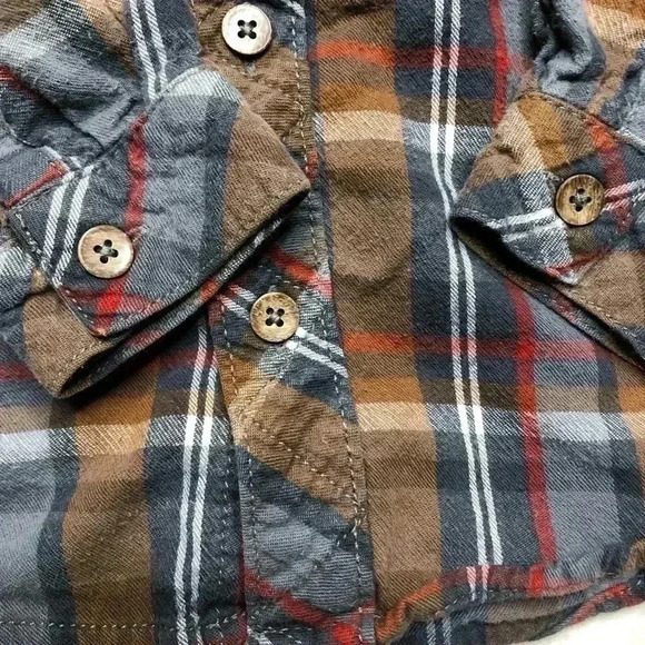 OshKosh Brown/Grey Plaid Button Up Shirt  Size 3T - Picture 2 of 16